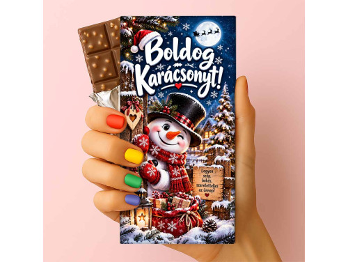 Csoda Csoki - Feliratos Csokoládé - Boldog Karácsonyt! Hóemberes Téli Mintával - Karácsonyi Csoki - Rizses Csokoládé 75 g