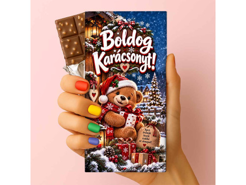 Csoda Csoki - Feliratos Csokoládé - Boldog Karácsonyt! Macis Apró Örömök Mintával - Karácsonyi Csoki - Rizses Csokoládé 75 g