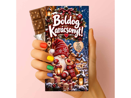 Csoda Csoki - Feliratos Csokoládé - Boldog Karácsonyt! Gnóm Manós és Rénszarvasos Mintával - Karácsonyi Csoki - Rizses Csokoládé 75 g