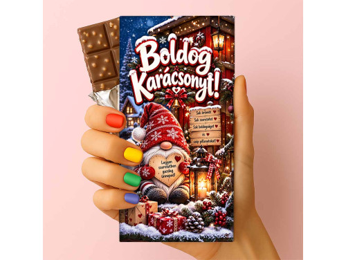 Csoda Csoki - Feliratos Csokoládé - Boldog Karácsonyt! Gnóm Manós Szeretetben Gazdag Ünnepet Mintával - Karácsonyi Csoki - Rizses Csokoládé 75 g
