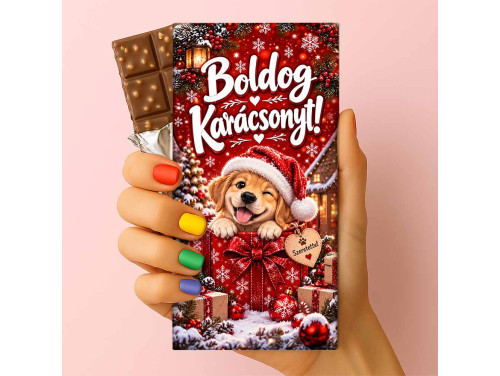 Csoda Csoki - Feliratos Csokoládé - Boldog Karácsonyt! Kutyusos Ünnepi Mintával - Karácsonyi Csoki - Rizses Csokoládé 75 g