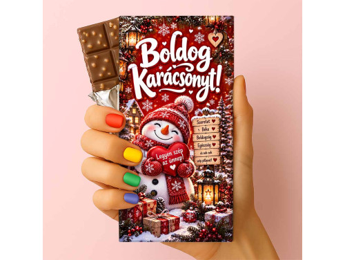 Csoda Csoki - Feliratos Csokoládé - Boldog Karácsonyt! Hóemberes „Legyen Szép az Ünnep!” Mintával - Karácsonyi Csoki - Rizses Csokoládé 75 g