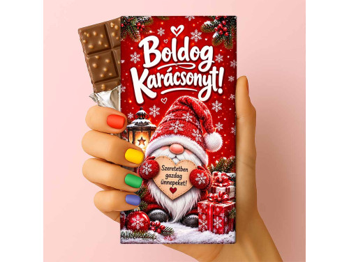 Csoda Csoki - Feliratos Csokoládé - Boldog Karácsonyt! Gnóm Manós Szeretetben Gazdag Ünnepeket Mintával - Karácsonyi Csoki - Rizses Csokoládé 75 g